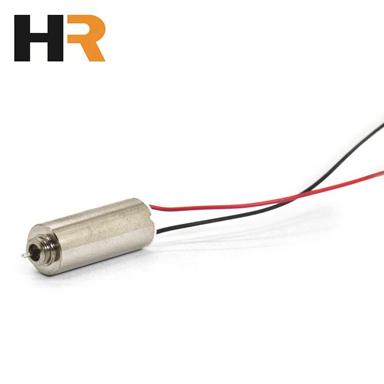 HR DC motor with red and black wire leads, brushed metal cylinder