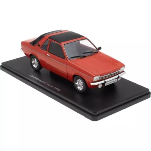 1:24 diecast car of a red 1976 Opel Kadett C Aero with black hood