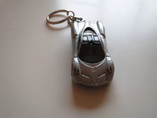 PAGANI HUAYRA silver diecast sports car keychain model with keyring loop