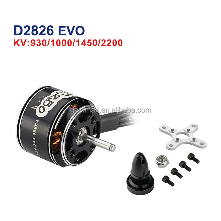 FPV drone brushless motor with mounting plate and screws, cylindrical black can.