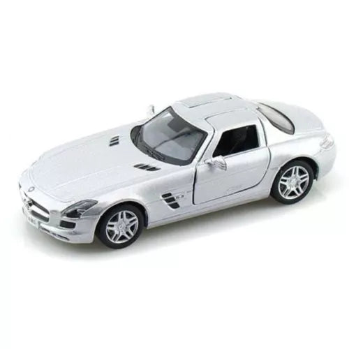 Silver 1:36 diecast sports coupe model car with black hood vents