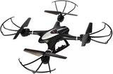 Black FPV quadcopter drone with four propellers and front camera housing
