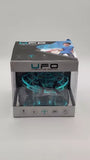 Blue UFO interactive hand-operated drone retail box with clear window