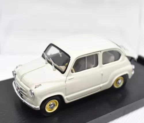 Brumm Fiat 600 Abarth diecast model car, cream with yellow wheels, 1:43