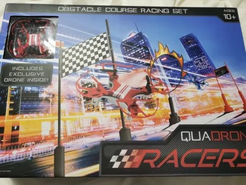 Drone racing obstacle course set box with multiple quadron drones and track
