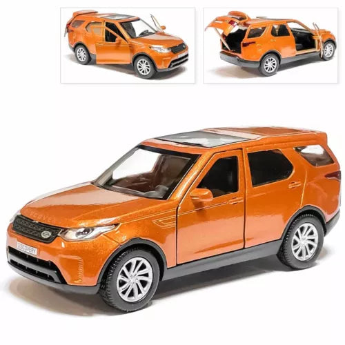Land Rover Discovery diecast model car in orange, front 3/4 view, 1/36 scale