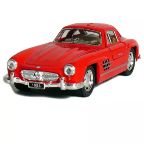 Red 1954 Mercedes-Benz 300 SL diecast toy car, 1:36 scale, front view.