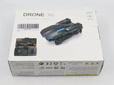 Foldable follow-me drone retail box with drone photo and product label