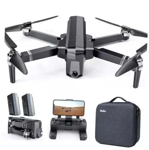 Foldable quadcopter drone with 4K camera, landing gear, accessories case and controller screen