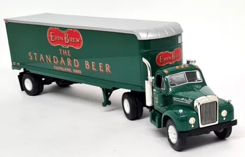 Green Erin Brew diecast model Mack truck with Standard Beer trailer