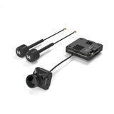 FPV drone video transmitter kit with dual antennas and camera module, black