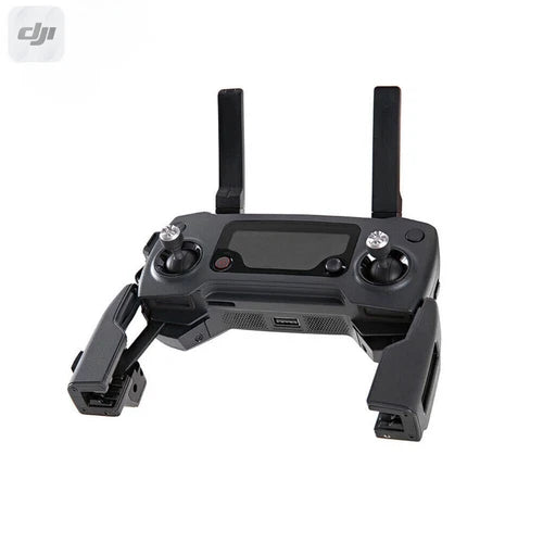 Black drone controller transmitter with two antennas, dual joysticks, and LCD screen