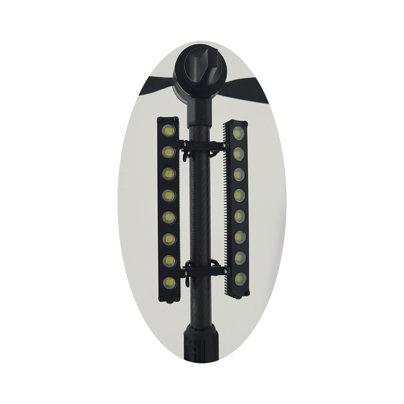 Drone lighting system with dual LED bars and central mounting bracket, black housing.