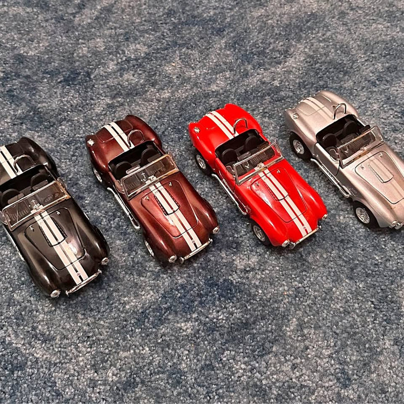 1:24 diecast model car set, four coupes in dark red, red, brown, and cream