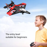 Red and black RC drone aircraft with propellers and foldable wings