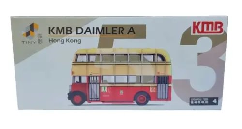 Diecast model bus of KMB Daimler A Route 4 in red and yellow, 1:110 scale