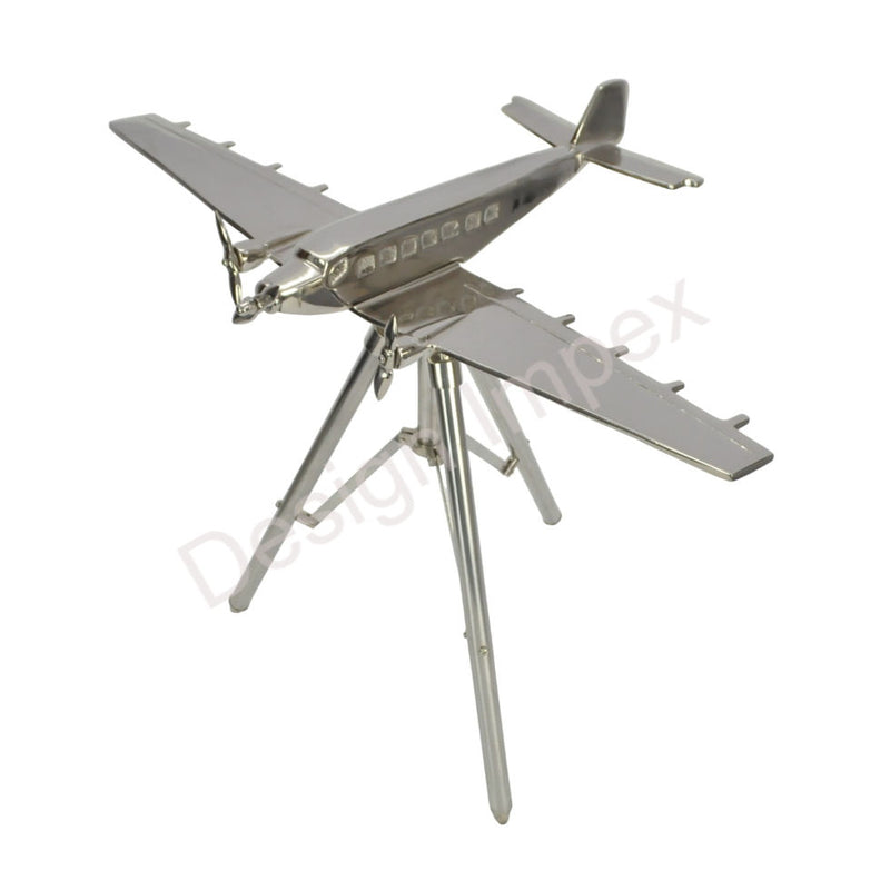Large die-cast airplane model with adjustable tripod stand, gray fuselage and wings