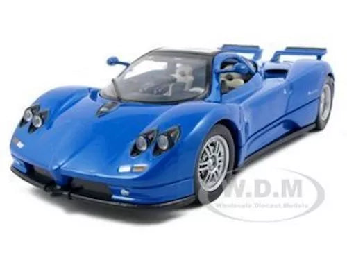 Blue Pagani Zonda C12 diecast model car with open cockpit and silver wheels