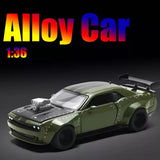 1:36 alloy sports car model diecast with olive green body and black wheels