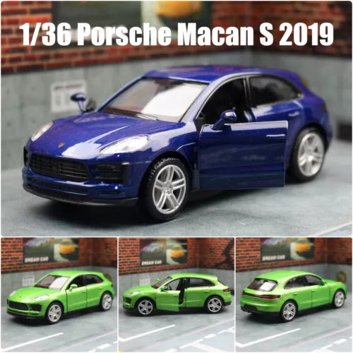 1/36 Porsche Macan SUV toy car, blue diecast sport model for kids