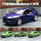 1/36 Porsche Macan SUV toy car, blue diecast sport model for kids