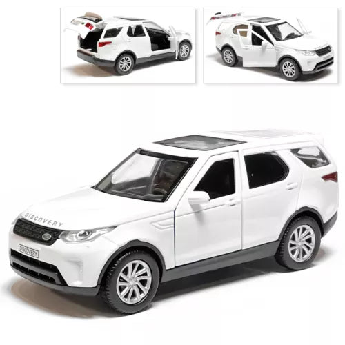 Land Rover Discovery diecast model SUV, white, 1/36 scale, front three-quarter view