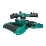 Green 360-degree lawn sprinkler with rotating nozzle and hose connector