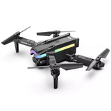 Mini quadcopter RC drone with dual cameras and multicolor LED lights