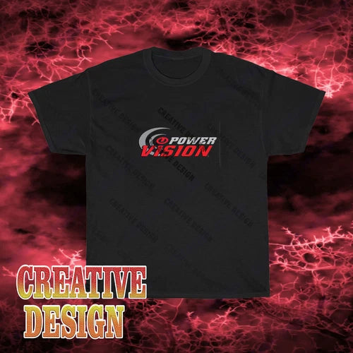 Black unisex t-shirt with Power Vision drone logo graphic