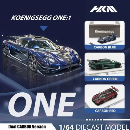 1:64 Koenigsegg Agera dual-carbon diecast model car, carbon blue, front 3/4 view