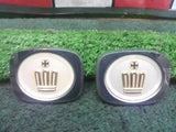 Diecast model wheel hub caps with crown emblem, dark blue-gray rims