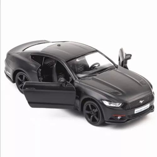 Black 1:36 Ford Mustang diecast metal model car toy, front side with open door