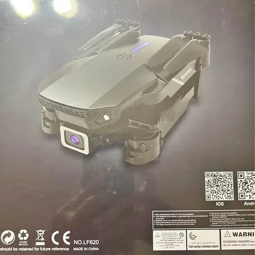 Foldable light gray drone with front camera and status screen