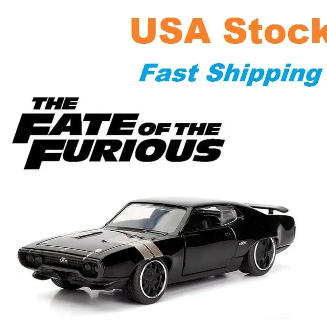 Black and gray diecast toy muscle car, 1:32 scale, 5.25 in.