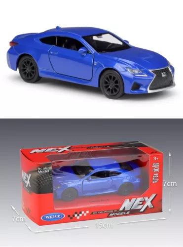 Blue alloy diecast sports car model in retail box packaging