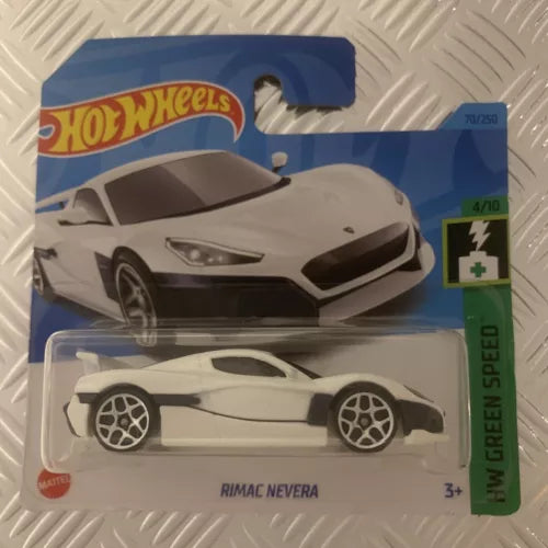 White Hot Wheels Rimac Nevera 1:64 diecast car model in blister packaging