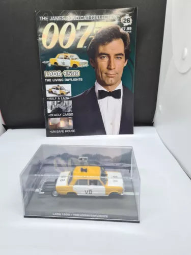 Yellow 1:43 diecast Lada 1500 car in clear display case with magazine packaging