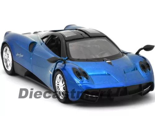 Blue 1:24 diecast sports car model with black hood and front air intakes