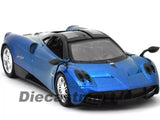 Blue 1:24 diecast sports car model with black hood and front air intakes
