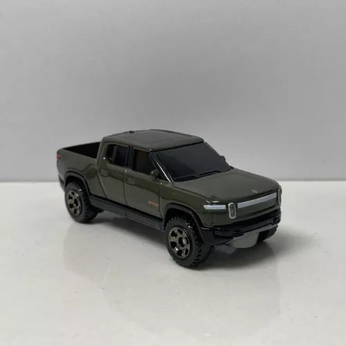 1/64 scale pickup truck diecast model in dark green with black wheels