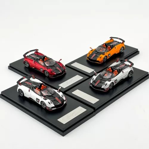 1:64 diecast alloy convertible toy car set, four multi-color cars on display base