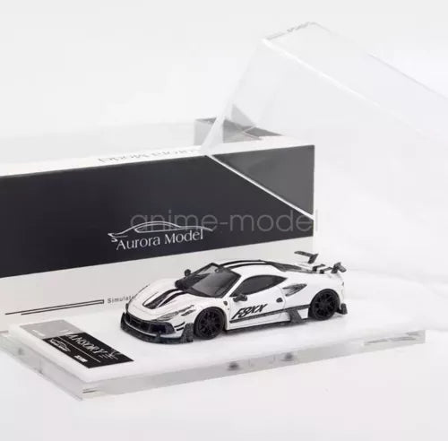 Diecast race car model, white with black accents and sponsor decals, 1/64 scale