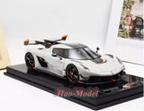 1:18 resin diecast model car, white with black aero and orange accents on base