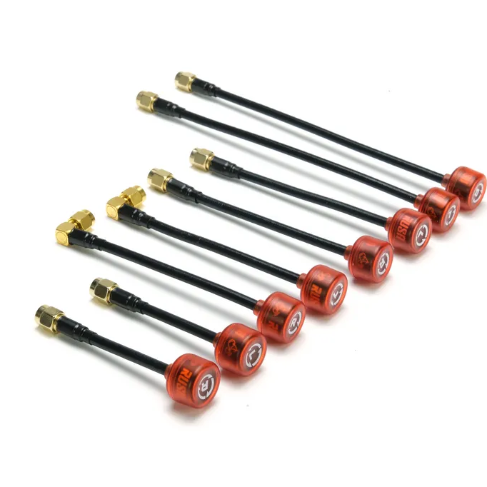 5.8G FPV SMA antennas with black shafts, gold plugs, orange base caps, 5-pack