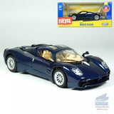 Blue Pagani Utopia alloy diecast model car with detailed interior, front 3/4 view