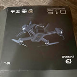 Drone retail box with printed gray quadcopter illustration, black design