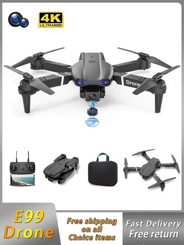 Folding quadcopter drone with front camera, plus remote controller and carrying case