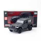 Diecast Jeep Wrangler Rubicon pull-back car toy, dark gray with open doors