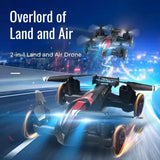 Dual-use RC toy car with attached four-axis drone, black and gray chassis