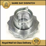 Metal hex nut with internal threads and wide flange